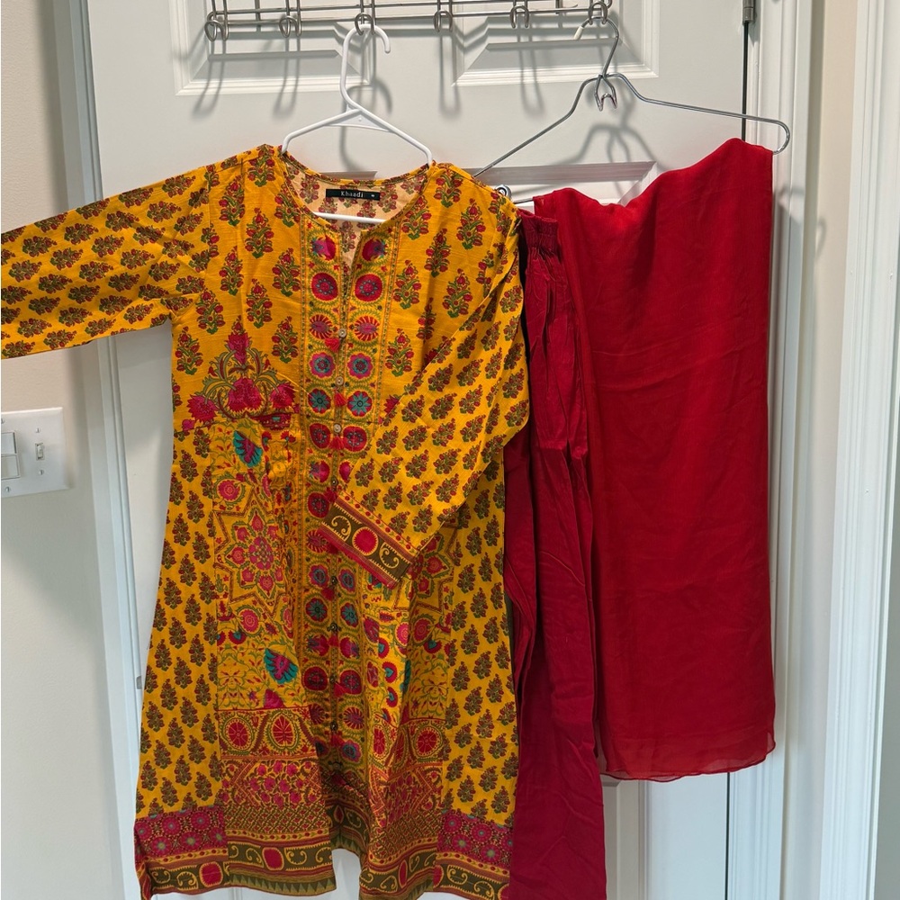 Vibrant Yellow and Red Women's Dress - Picture 3 of 5